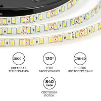 Светодиодная лента 12В Apeyron SMD 2835 120LED 9,6Вт/м 4000К IP65 5м картинка 
